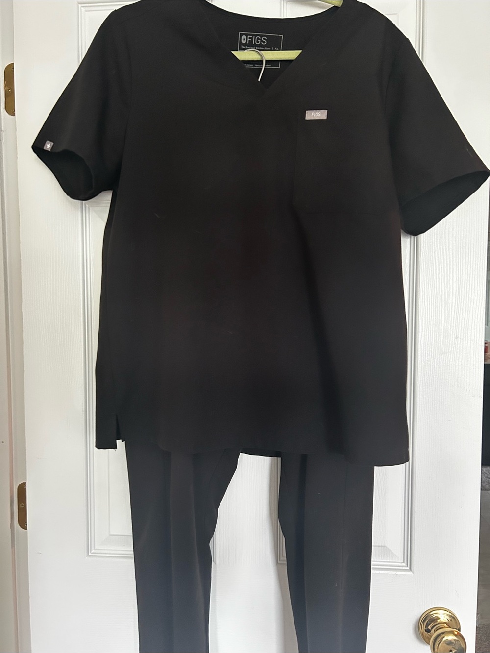 Figs Black V-Neck Scrub Top and Pants Set - Solid Black